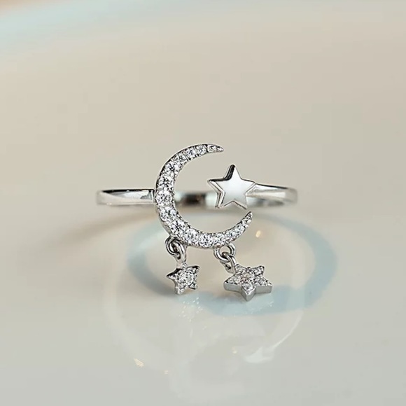 NEW MOON STAR 925 STERLING STERLING ADJUSTABLE RING, CUTE RING, SHINY RING. - Picture 4 of 6